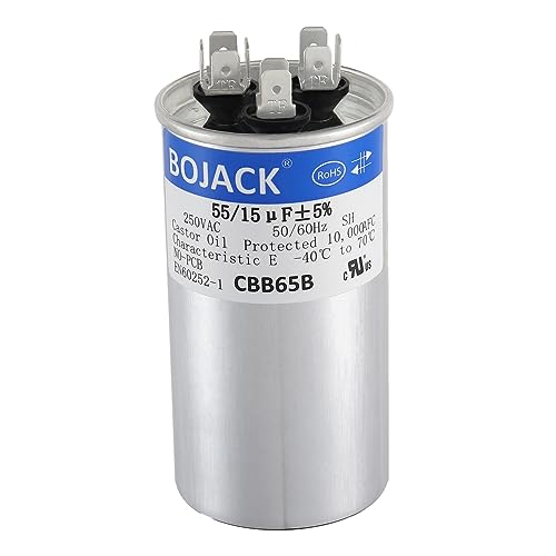 BOJACK 55+15 uF 55/15 MFD ±5% 250V CBB65B Dual Run Circular Start Capacitor for AC Motor Run or Fan Start or Condenser Straight Cool or Heat Pump air Conditioner
