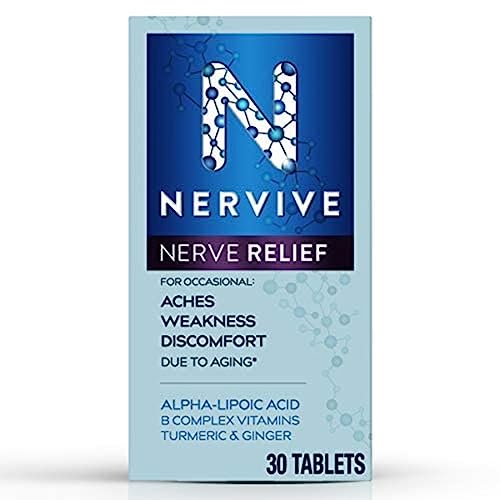 Nervive Nerve Relief, with Alpha Lipoic Acid, to Help Reduce Nerve Aches, Weakness, & Discomfort in Fingers, Hands, Toes, & Feet*†, ALA, Vitamins B12, B6, & B1, Turmeric, Ginger, 30 Daily Tablets