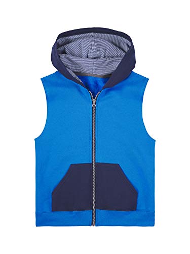 Fruit of the Loom Boys' Fleece Full Zip Sleeveless Vest, Pacific Blue/Times Square Stripe/Ghost Navy, Small