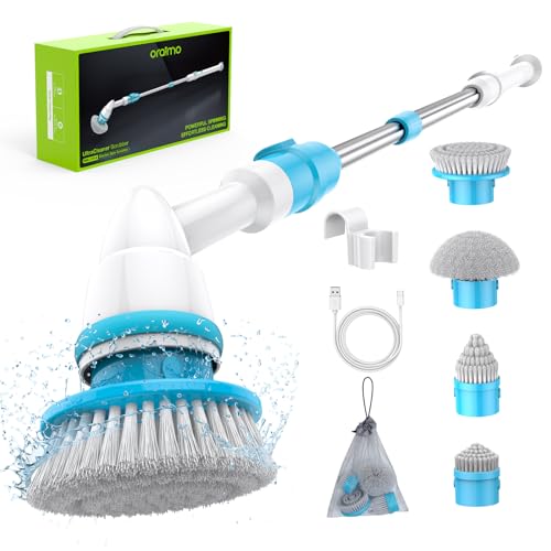 Oraimo Electric Spin Scrubber, Electric Bathroom Scrubber, 430RPM Cordless Shower Scrubber with Adjustable Extension Arm for Bathroom, 3 Replaceable Brushes for Bathtub, Grout, Tile, Wall, Floor, Sink