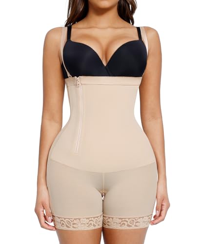 FeelinGirl Body Shaper for Women Tummy Control Shapewear Side Zipper Open Bust Fajas for Ladies Daily Life, Beige, M