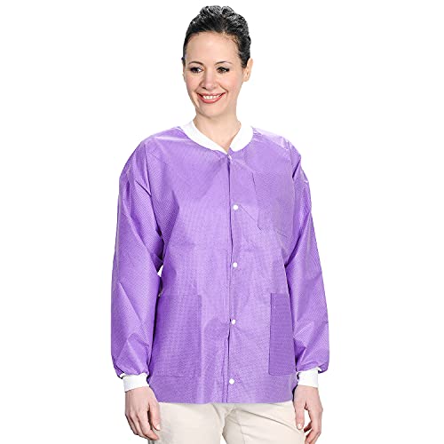 ValuMax 3530PPM Easy Breathe Cool and Strong, No-Wrinkle, Professional Disposable SMS Hip Length Jacket, Purple, M, Pack of 10