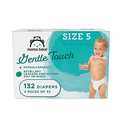 Amazon Brand - Mama Bear Gentle Touch Diapers, Hypoallergenic, Size 5, White, 132 Count (4 packs of 33)
