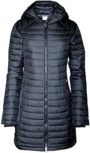 Columbia Women's White Out Mid Omni Heat Long Hooded Light Jacket Coat Puffer Plus/Regular (Black, L)
