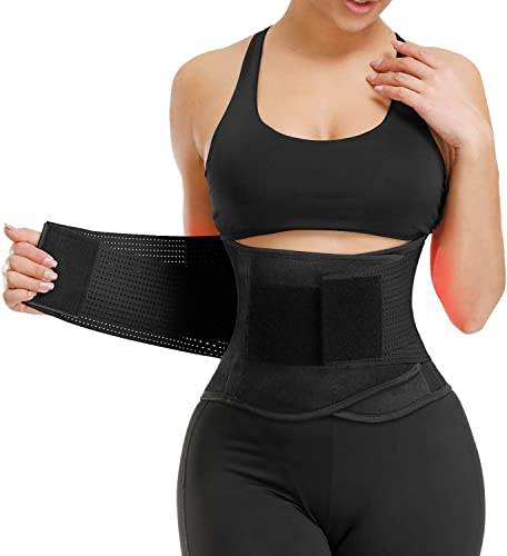 QEESMEI Women's Waist Trainer Belt Sauna Sweat Embossed Neoprene Waist Trimmer for Weight Loss (Sweat Black,Small)