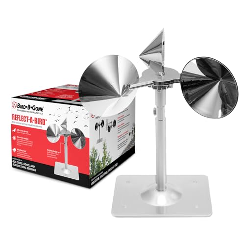 Bird B Gone - Reflect-A-Bird - Reflective Spinning Deterrent - Repels Pigeons, Sparrows, & Woodpeckers - Wind Powered - for Gardens, Railings, Roofs, Etc - Weatherproof Aluminum - Adjustable Neck