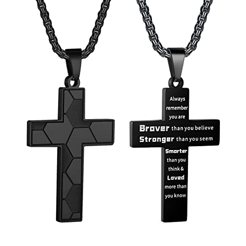 HattiDoris Soccer Cross Necklace for Boys Inspirational Bible Verse Cross Pendant Stainless Steel Chain 22+2 inch Soccer Sports Jewelry Gift for Men Women(B-Brave Strong)