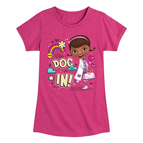 Disney Doc McStuffins - The Doc is in - Toddler and Youth Girls Short Sleeve Graphic T-Shirt - Size Small Heather Fuchsia