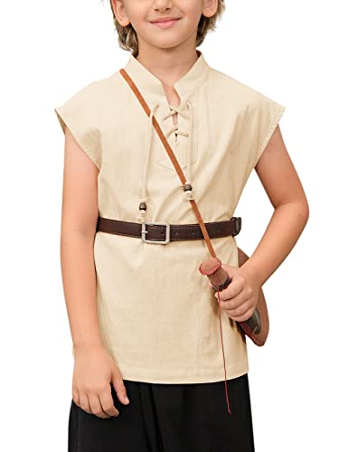 Boys Renaissance Pirate Sleeveless T Shirts Costume Kids Viking Medieval Lace Up Scottish Halloween Cosplay Tank Tops