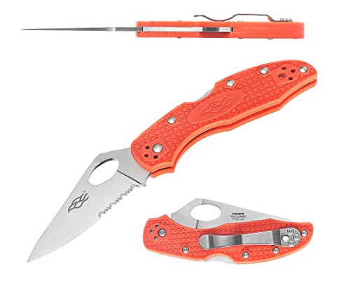 Firebird GANZO F759MS-OR Serrated Blade Pocket Folding Knife 440C Stainless Steel Serrated Blade Nylon Glass Fiber Anti-Slip Handle with Clip Fishing Camping EDC Knife (Orange)
