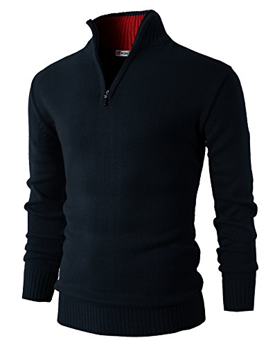 H2H Men's Slim Fit Color Contrast 1/4 Zip Mock Neck Knit Sweater Navy US L/Asia XL (KMOSWL021)