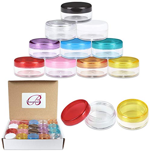 Beauticom 40 Pieces 5G/5ML Empty Clear Container Jars with MultiColor Lids for Powder Makeup, Cream, Lotion, Lip Balm/Gloss, Cosmetic Samples