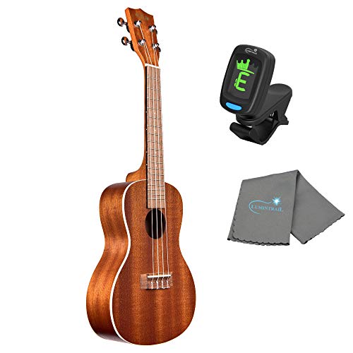 Kala Satin Mahogany Concert Ukulele - KA-C Bundle with a Tuner and Lumintrail Polishing Cloth
