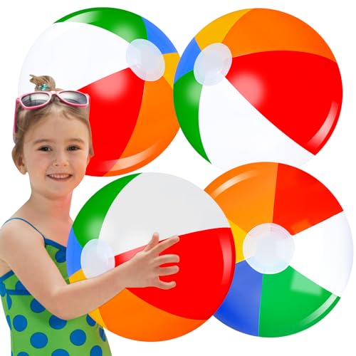 Beach Balls 4 Pack 17' Rainbow Color Pool Toys Inflatable Pool Balls for Summer Party Supplies Decorations Gifts Sport Outdoor Toys for Adults Kid