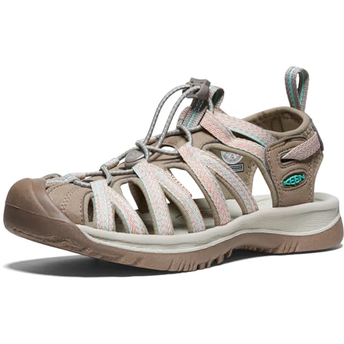 KEEN Women's Whisper Closed Toe Sport Sandals, Taupe/Coral, 7