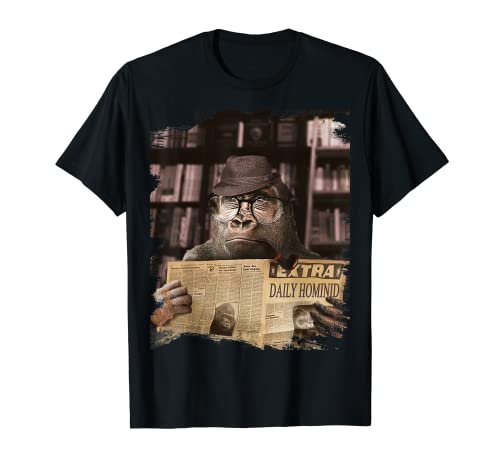 Ape Apes Chimp Chimpanzee Wearing Glasses Reading Newspaper T-Shirt