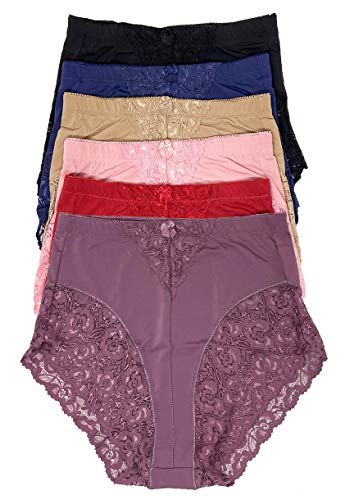 Women's 6 Pack High Waist Cool Feel Brief Underwear Panties S-5xl (Lace Decorated Girdle, Medium)