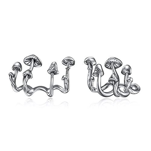 Sterling Silver Mushroom Stud Claw Earrings Cuff Hypoallergenic Mushroom Earrings for Women Teen Girls Gift