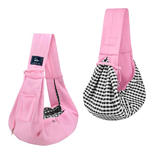 CUBY Dog and Cat Sling Carrier – Hands Free Reversible Pet Papoose Bag - Adjustable - Soft Pouch and Tote Design – Suitable for Puppy, Small Dogs, and Cats for Outdoor Travel (Classic Pink)