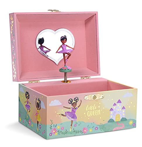 Jewelkeeper Girl's Musical Jewelry Storage Box with Black Ballerina and Little Queen Design, Gold Foil, Swan Lake Tune - Beautiful Musical Jewelry Box for Girls and Ideal Gift for 6 Year Old and Up