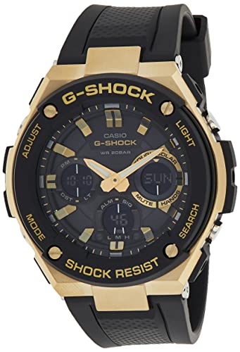 Casio G-Shock G-STEEL Series Solar Powered World Time Analog Digital Gold Black Resin Watch, GSTS100G-1A