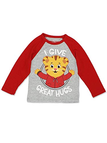 Daniel Tiger Toddler Boys Girls Long Sleeve Tee (4T, Red/Grey)