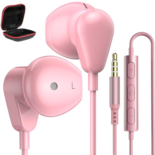 3.5mm Earbuds Wired Headphones for Samsung A25 A15 A14 A03S A23 Galaxy Note 5 8 9 S10E S10+ S8+ S9 Deep Bass 3.5mm Headset for iPhone iPad Google Pixel 5A 4A 3A Moto G Power Pure OnePlus N100, Pink