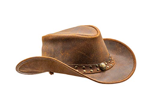HADZAM Unisex Australian Style Leather Cowboy hat Shapeable into Outback hat Western Vintage Leather hat