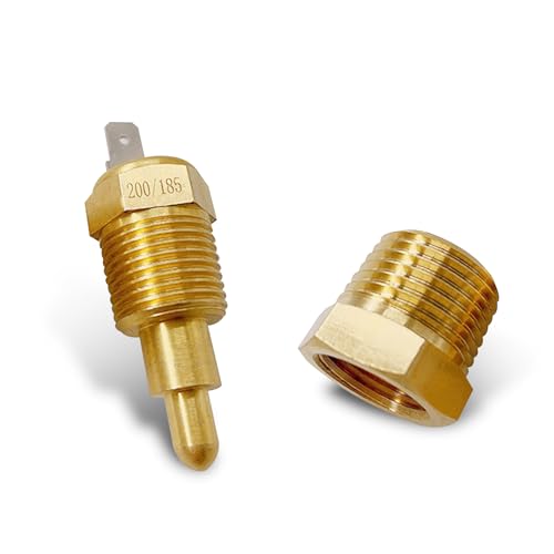 Fluher 1 PC Car Cooling Fan Thermostat Switch Kit, 200 to 185 Degree Engine Cooling Fan Temperature Sensor, 3/8' Pipe Thread Fits 10' 12' 14' 16' Fans, Universal Auto Repair Accessories (Gold)