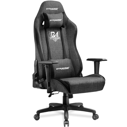 GTRACING Fabric Gaming Chair, Ergonomic Racing Style Reclining Computer Chair with Premium Breathable Cloth Cushion and Headrest&Lumbar Support (Dark)