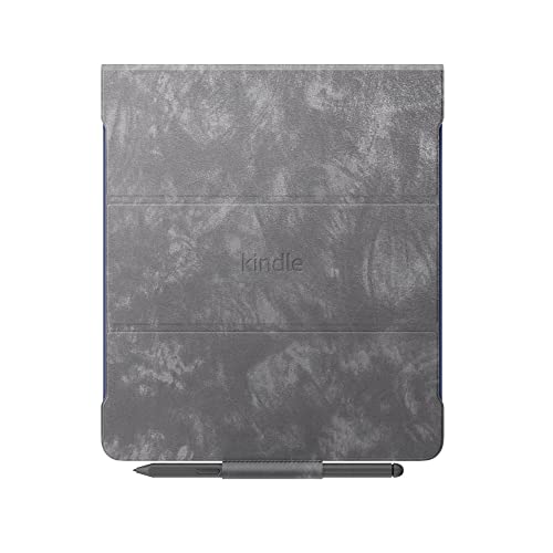 Kindle Scribe Brush Print Leather Folio Cover with Magnetic Attach (only fits Kindle Scribe) - Storm Grey