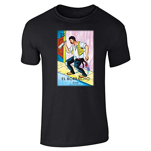 Pop Threads El Borracho Drunk Loteria Card Mexican Graphic Tee for Men Latina Shirt Black L