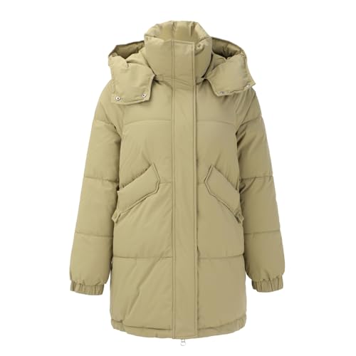 AwarFy Women's Winter Down Cotton Jacket Medium Length Hooded Pocket Large Jacket Womens plus Size Jackets for (C-Khaki, XL)