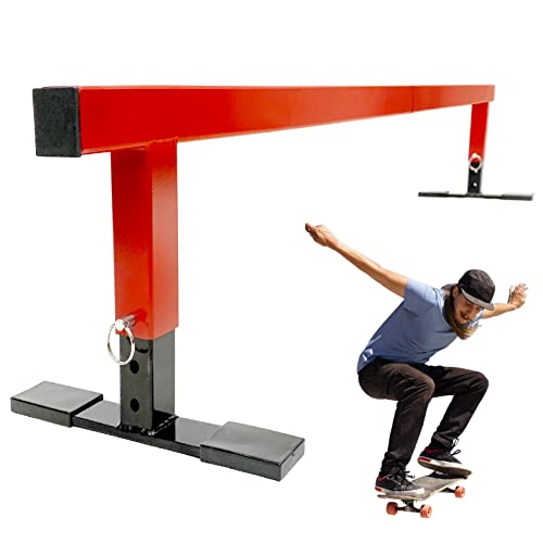 Rad Rail Skateboard Rail Grind Ramp – Heavy Duty 1.75” Square Flat Bar – 3 Height Adjust – 5 Foot Long – Driveway, Street, Ramp or Skatepark - Snowboard, Scooter Etc. – No Tools Required, Red/Black