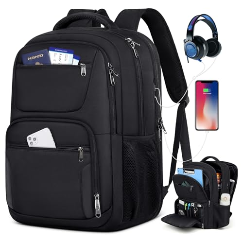 Travel Laptop Backpack, 17 Inch Extra Large Laptop Backpack with USB Charging Hole 45L Anti Theft Travel Backpack Water Resistant College Business Computer Bag Fit 17.3 Inch Laptop for Men Women Black