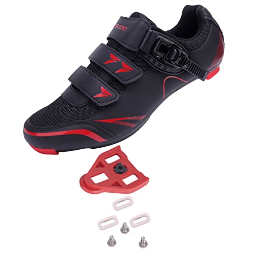KESCOO Mens Womens Cycling Shoes Compatible with Peloton Bike Shoes and Delta Cleats Pre-Installed, Clip in Road Bike Riding Racing Biking Shoes Perfect for Indoor Outdoor - Black red, 44