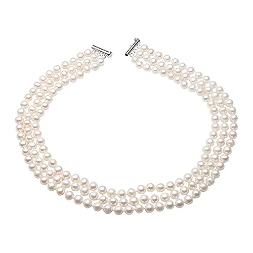 3 Multiple Layered Triplets Strand Pearl Necklace for Women,White Freshwater Pearls Necklace Mother's Day Gift