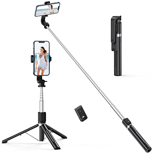 ATUMTEK 49' Selfie Stick Tripod, Stable Tripod Stand with Detachable Bluetooth Remote, Compatible with iPhone 14 Pro Max/14 Plus/14/13/12/11, GoPro, Samsung, LG, Google Smartphones, Black