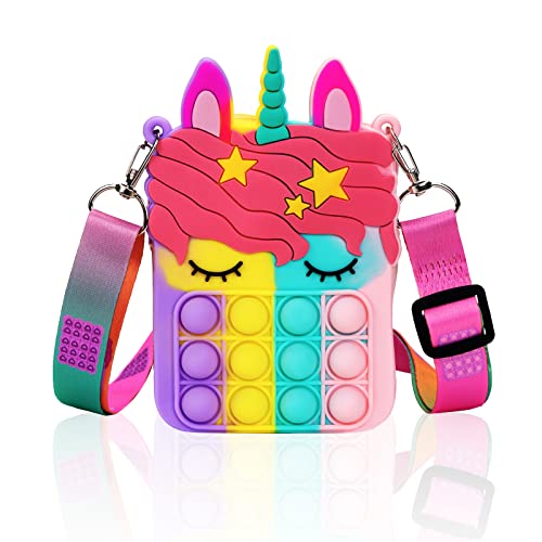 Civan Small Pop Purse, Unicorn Pop Purse for Girl and Women Pop Bag with Unicorn Pop Toy, Shoulder Bag Fidget Toys Pop Fidget Backpack Toy for ADHD Anxiety Kids Backpack Silicone Bag Pop for Girls