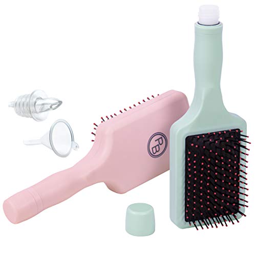 GoPong Party Brush Flask 2 Pack - Hidden Alcohol Booze Bottles, Includes Funnel and Liquor Bottle Pour Spout, Pink, Green, 16 Ounce