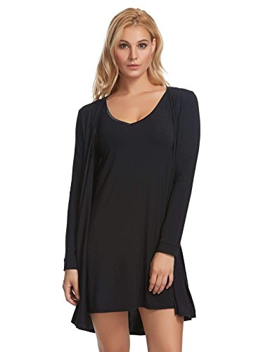 Felina Modal Tank Chemise And Wrap - Women’s Loungewear, Posh Pajama Sets For Women - Lounge Set (Black, X-Large)