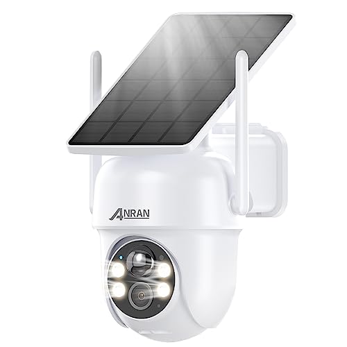 ANRAN Solar Security Cameras Wireless Outdoor, 5MP 360° View Battery Powered WiFi Camera for Home Surveillance with Embedded Solar Panel, Spotlight & Siren/PIR Detection/Color Night Vision/2-Way Audio