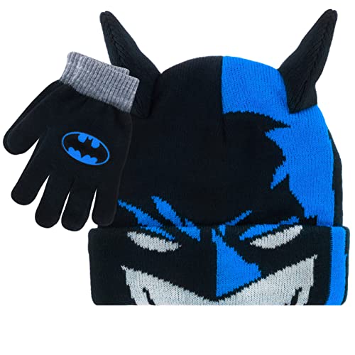 Batman Toddler Hat, Boys Hat and Glove Set, Winter Hat for Boys with Toddler Mittens, Toddler Winter Hat with Batman