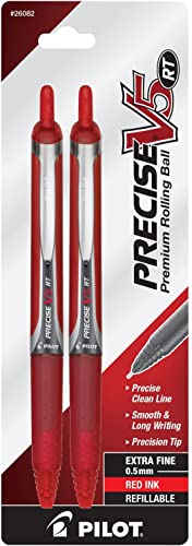 PILOT Precise V5 RT Refillable & Retractable Liquid Ink Rolling Ball Pens, Extra Fine Point (0.5mm) Red Ink, 2-Pack (26082)
