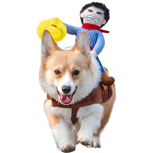 NACOCO Cowboy Rider Dog Costume for Dogs Clothes Knight Style with Doll and Hat for Halloween Day Pet Costume (S)