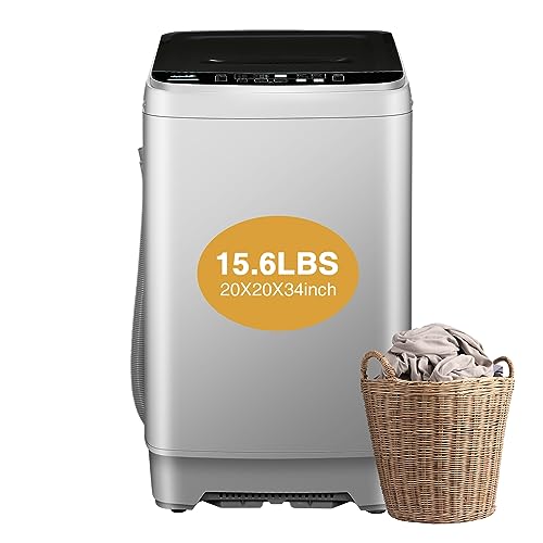Full Automatic Washing Machine, AYCLIF 15.6 lbs Top Load Portable Washer with Drain Pump,10 Wash Programs 8 Water Levels,for Dorm Apartment RV Full-Automatic Washing,Grey