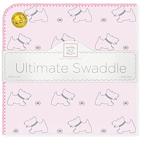 SwaddleDesigns Large Receiving Blanket, Ultimate Swaddle for Baby Boys, Girls, Softest US Cotton Flannel, Best Shower Gift, Made in USA, Doggie with Pink Trim (Mom's Choice Award Winner)