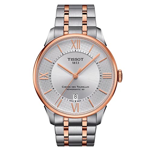 Tissot Mens Chemin des Tourelles Powermatic 80 Helvetic Pride Special Edition 316L Stainless Steel case with Rose Gold PVD Coating Automatic Watch, Grey, Stainless Steel, 21 (T0994072203801)