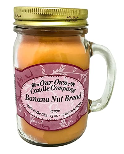 Our Own Candle Company, Banana Nut Bread Scented Mason Jar Candle, 100 Hour Burn Time, Made in The USA - 13 Ounces