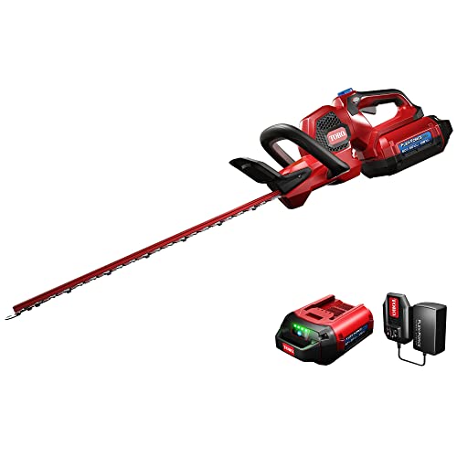 Toro Flex Force 60V Max 24 Inch Blade Lithium-Ion Cordless Hedge Trimmer with Dual Action Blade, Rotating Handle, 2.0Ah Battery, and Charger